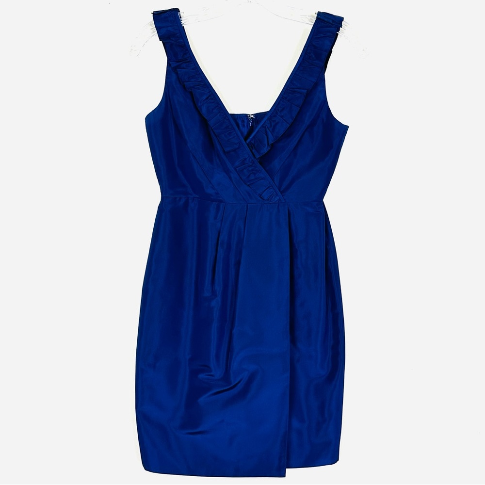 J. CREW Women’s 100% Silk Deep Navy Indigo Cocktail Dress Ruffle Detail, Size 2P